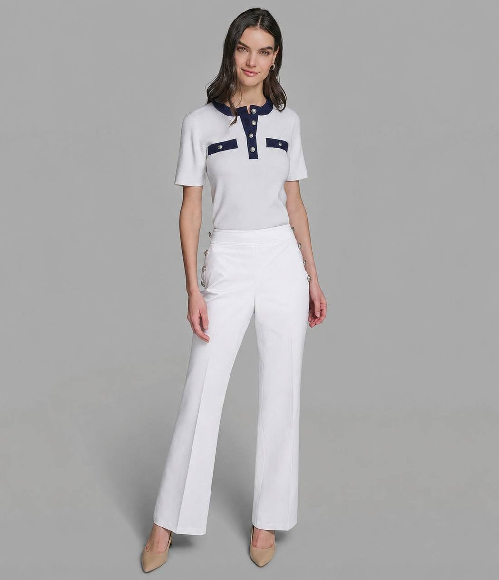 Karl Lagerfeld Paris Sailor Button Flare Leg Pant White 14 NWT $119