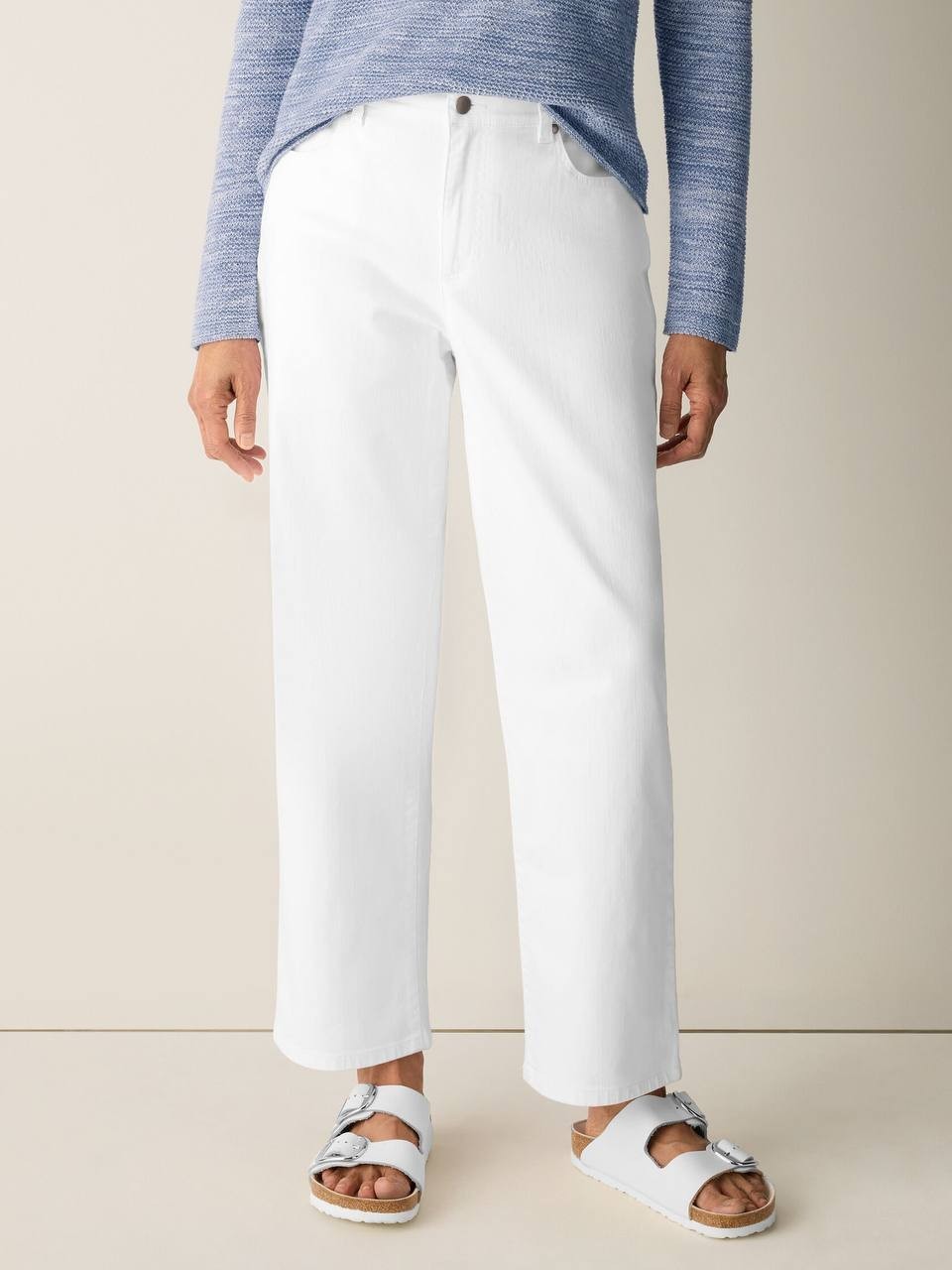 Eileen Fisher Garment-Dyed Organic Cotton Straight Jeans White M NWT $188