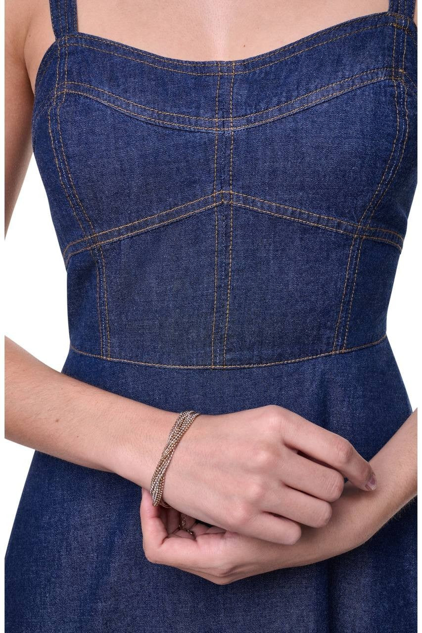 DKNY Contrast Stitch Denim Midi Dress Crosby Wash XL NWT $159