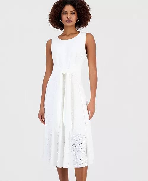Signature by Robbie Bee Tie‑Front Eyelet Sleeveless Midi Dress White XL NWOT $79