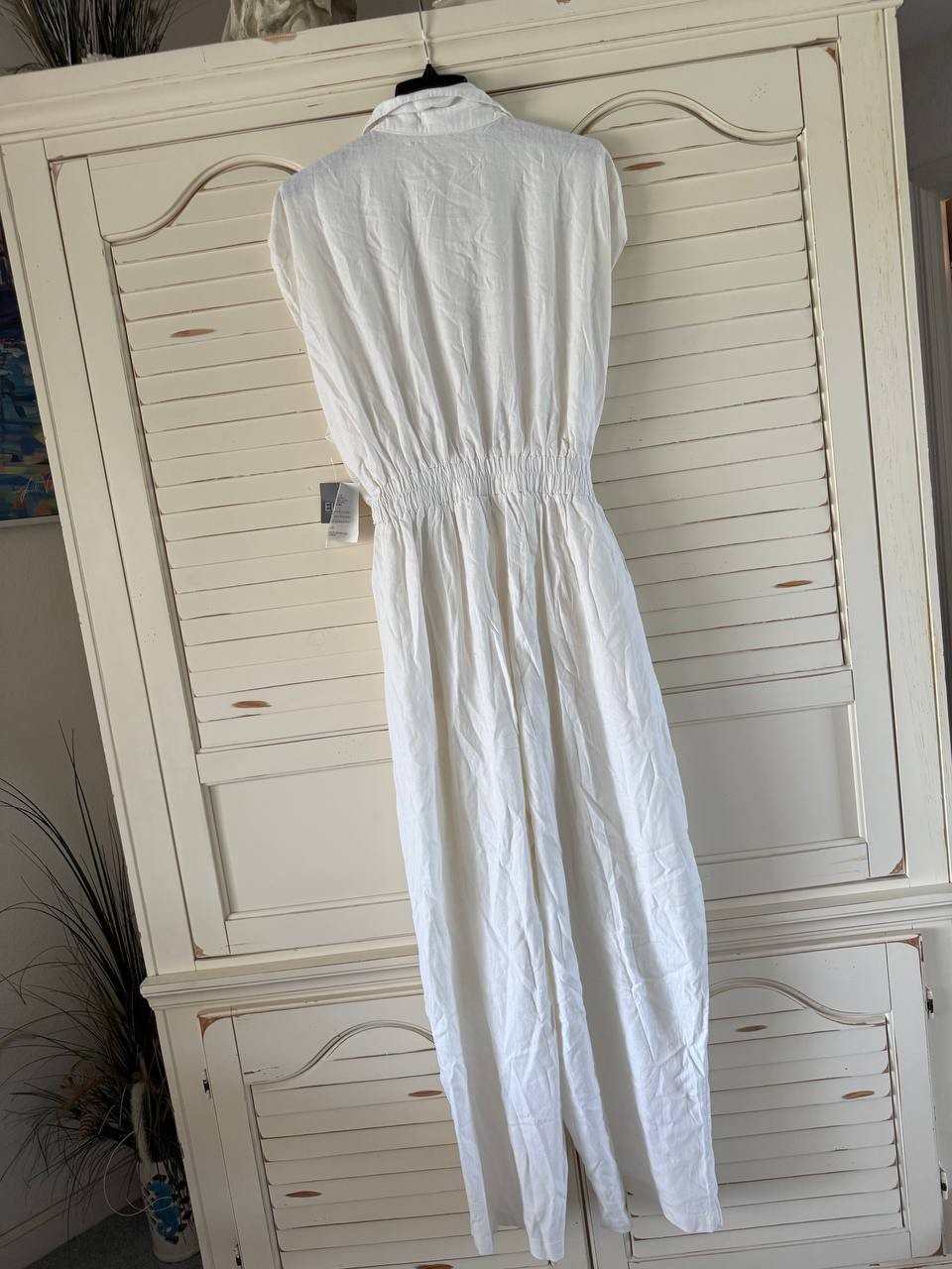 ELLA Rafaella Jumpsuit 3X White Linen Blend Sleeveless Belted Cropped Pants NWT