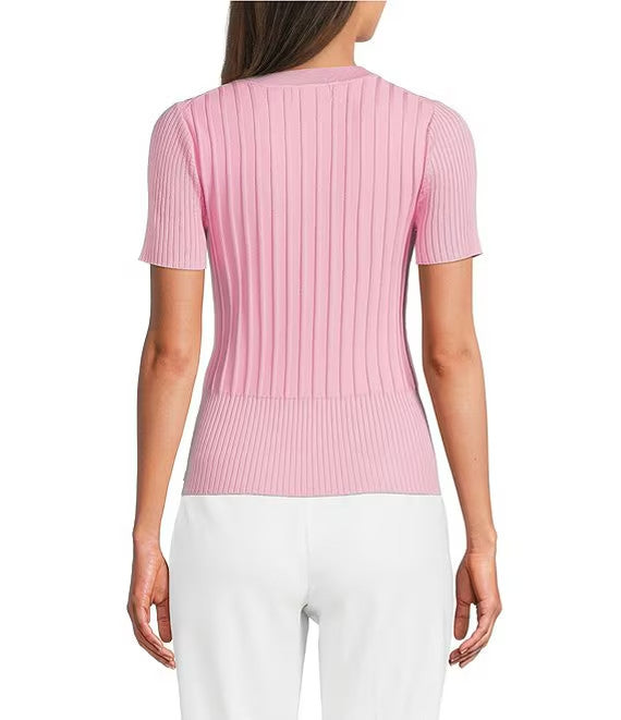 Karl Lagerfeld Paris Ribbed Knit Crew Neck Sweater Light Rose L NWT $69