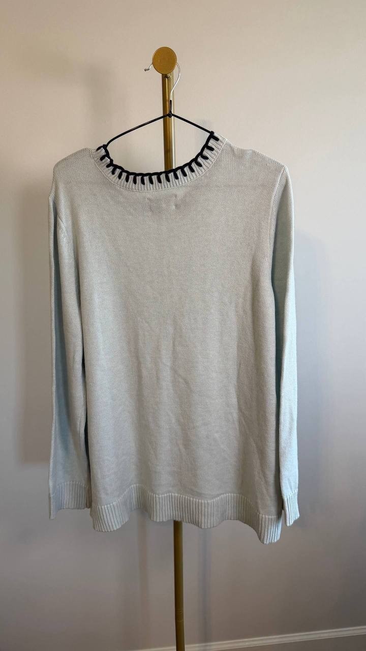 NIC+ZOE Women’s Blanket Stitch Cotton‑Blend Sweater Blue Glow XXL $158 NWT