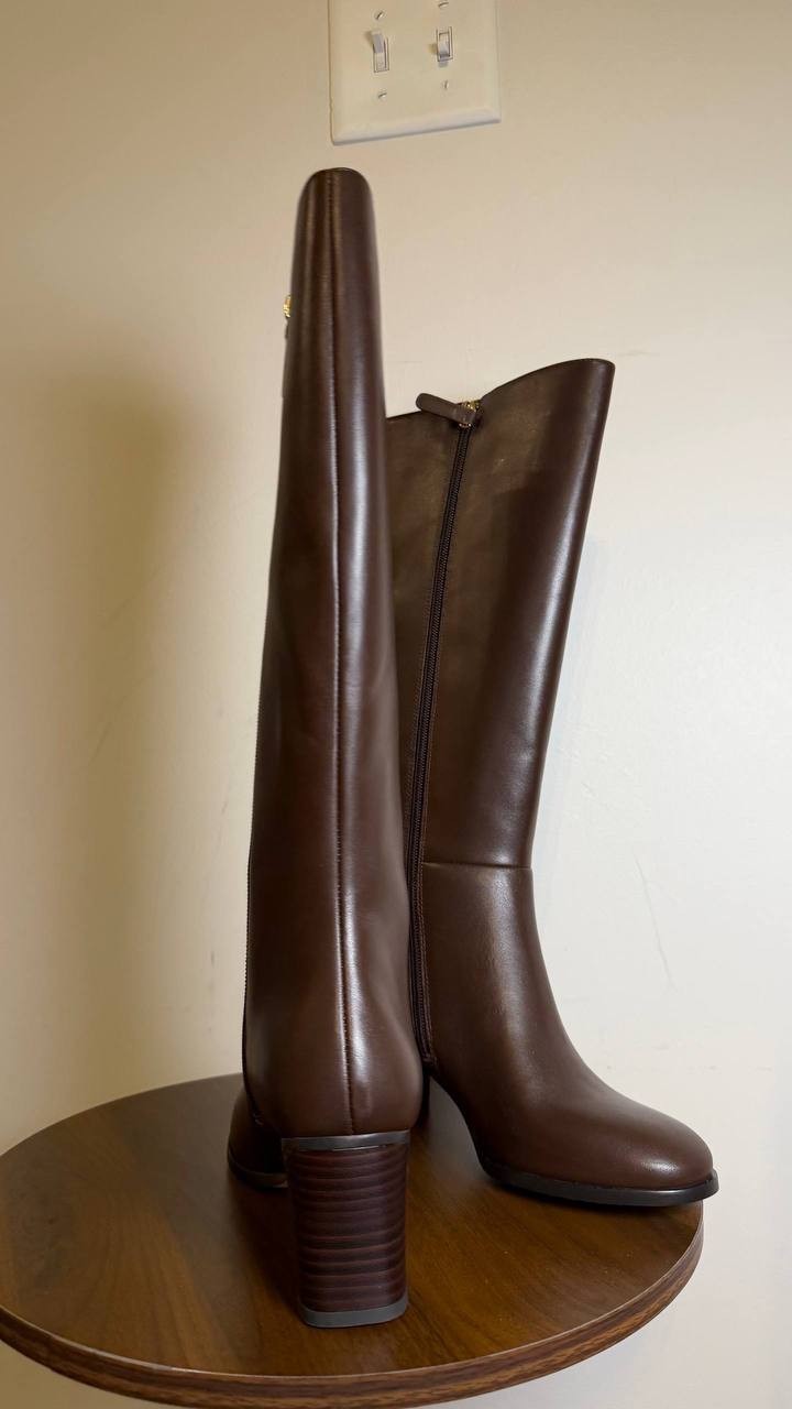 Kate Spade Aimee Tall Leather Boots Brown 6.5B Block Heel NWB $348