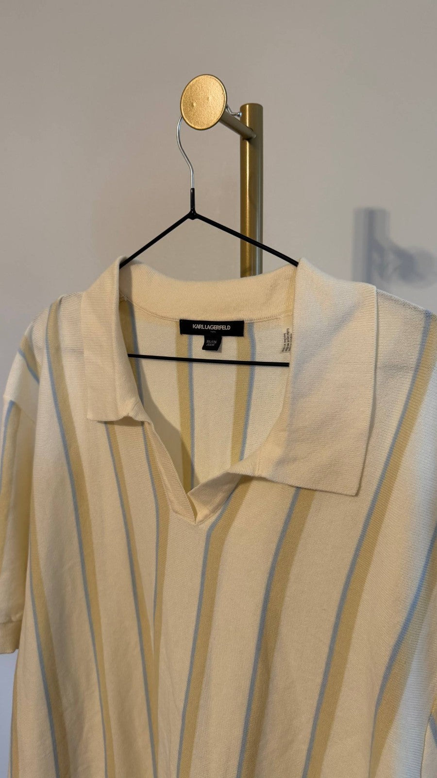 Karl Lagerfeld Paris Johnny‑Collar Stripe Polo Shirt White Striped NWT MSRP$119