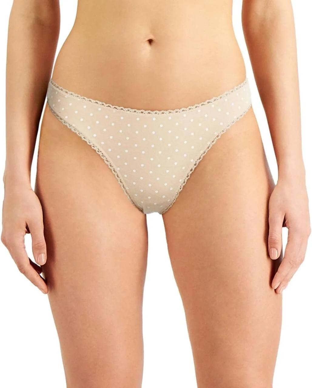 Charter Club Women’s Bikini Panties Size M Beige with White Polka Dots Lot of 5