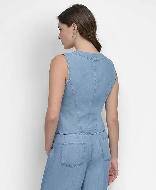 DKNY Zip‑Front Corset Top Chambray XL NWT $89