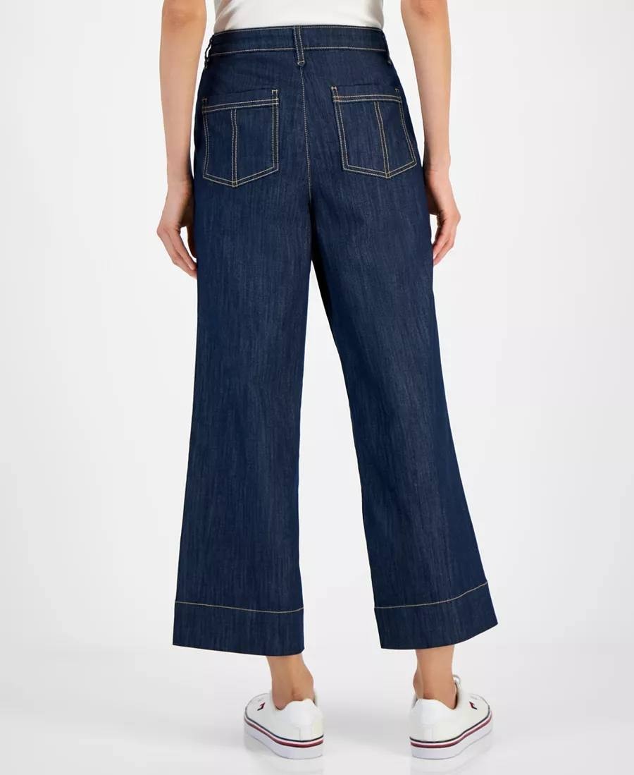 Tommy Hilfiger High‑Rise Wide‑Leg Crop Jeans Dark Blue Size8 NWT msrp$99.50