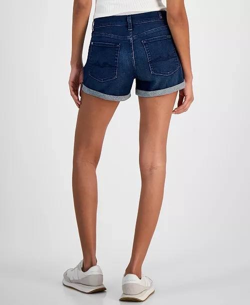 7 For All Mankind Mid‑Rise Roll Denim Shorts Blue 24 NWT $88