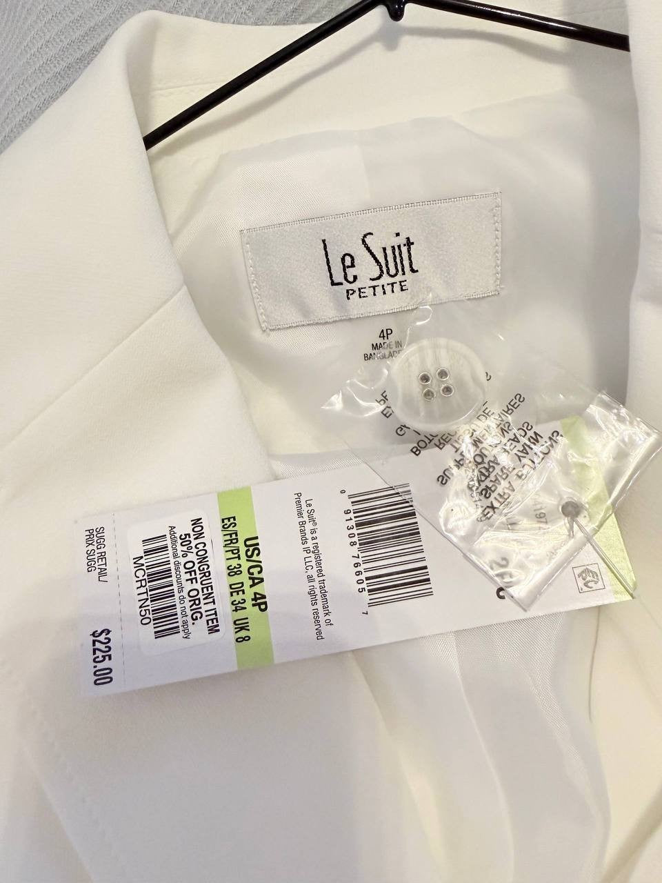 Le Suit Women’s Petite Skirt Suit Set –White – Size 4P – NWT – $225