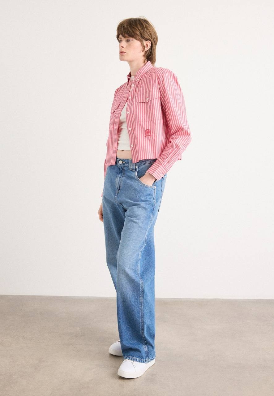 Tommy Jeans Crest Shirt Blouse Vintage Cerise L NWT $79.50