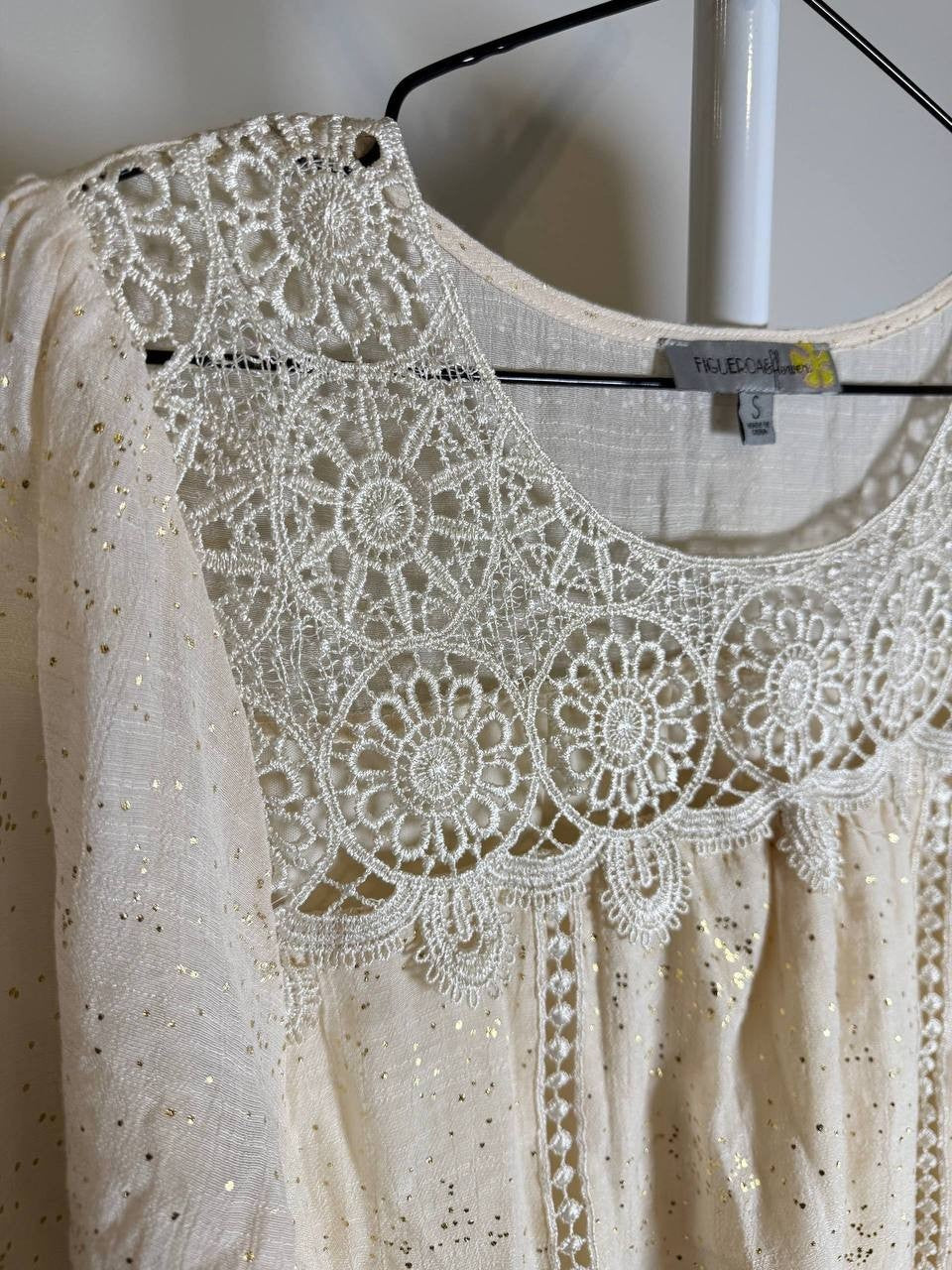 Figueroa & Flower Ivory Embroidered Balloon‑Sleeve Blouse – Size S – NWT – $68