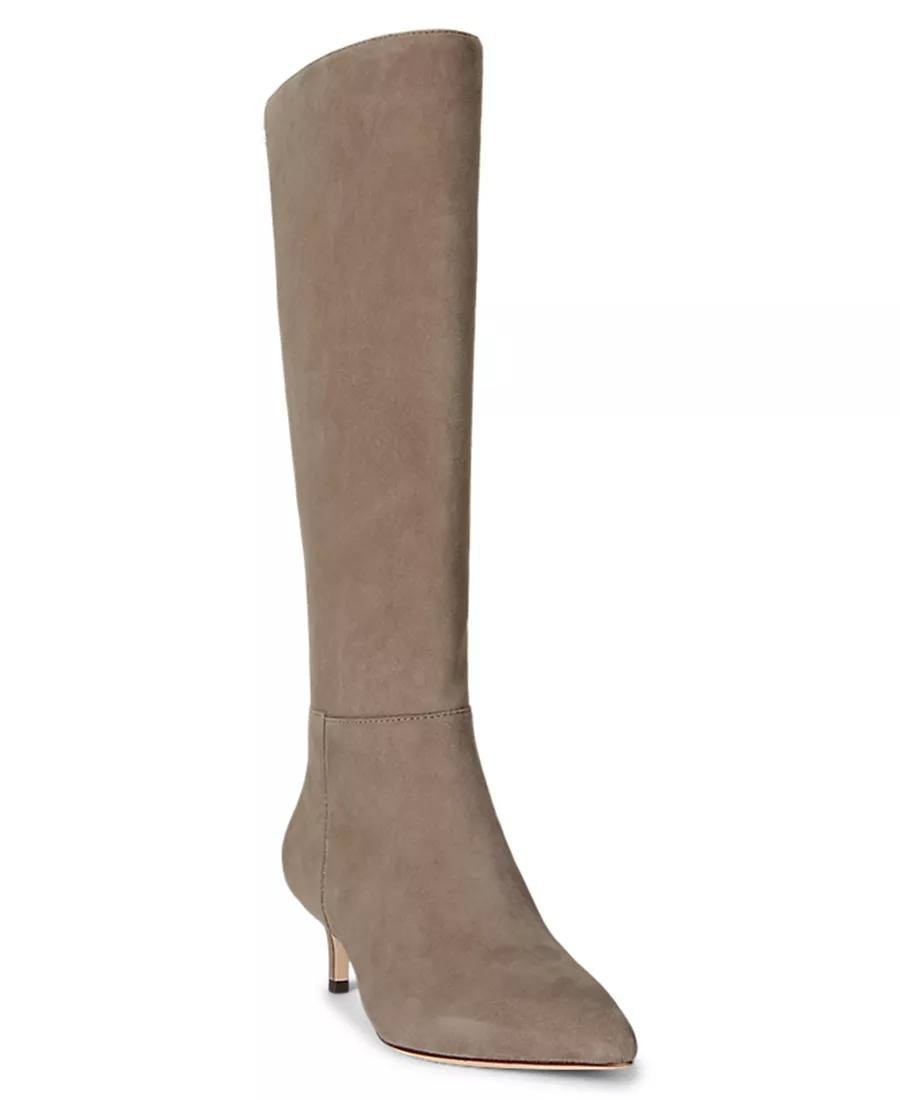 Lauren Ralph Lauren McKay Boots 8B Taupe Suede Tall Pointed Toe NIB msrp$275
