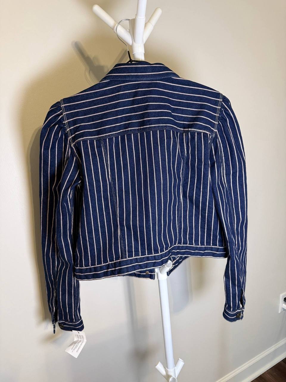Nautica Jeans Striped Denim Puff‑Shoulder Jacket –Blue– XS – NWT – $109.50