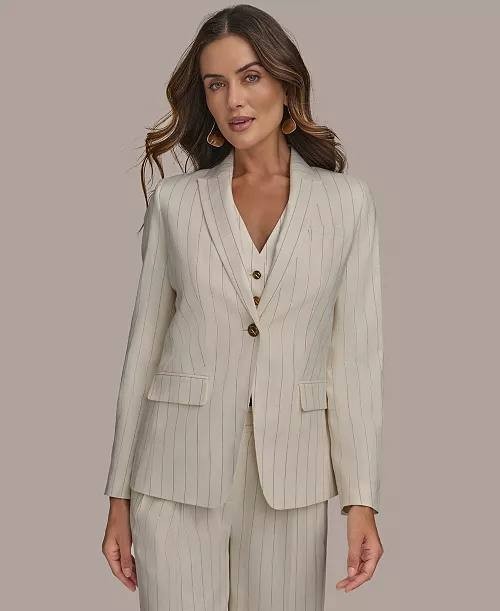 Donna Karan NY Pinstriped Blazer Cream 10P Petite NWT $189