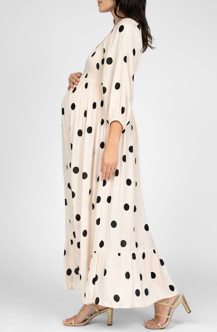 Seraphine Maternity Midi Dress Shirred Viscose Polka Dot 4 NWT MSRP $125