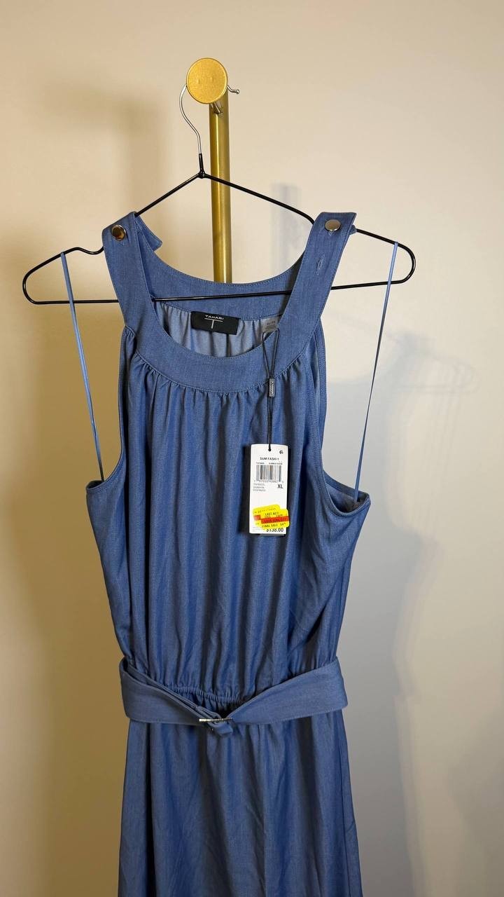 T Tahari Tiered Fit & Flare Halter Maxi Dress Blue XL $138 NWT