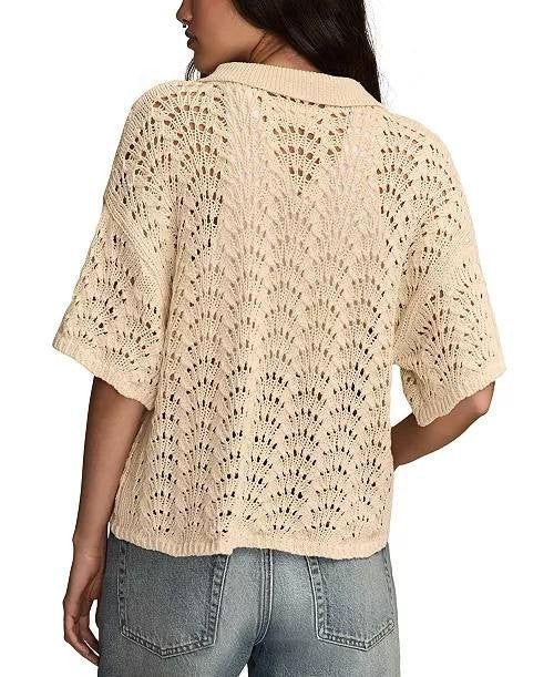 Lucky Brand Short Sleeve Cropped Button‑Up Sweater – Size XS – NWT