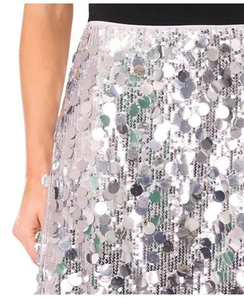 CeCe Women’s Sequin Paillette Mini Skirt Silver Charm 4 NWT $89