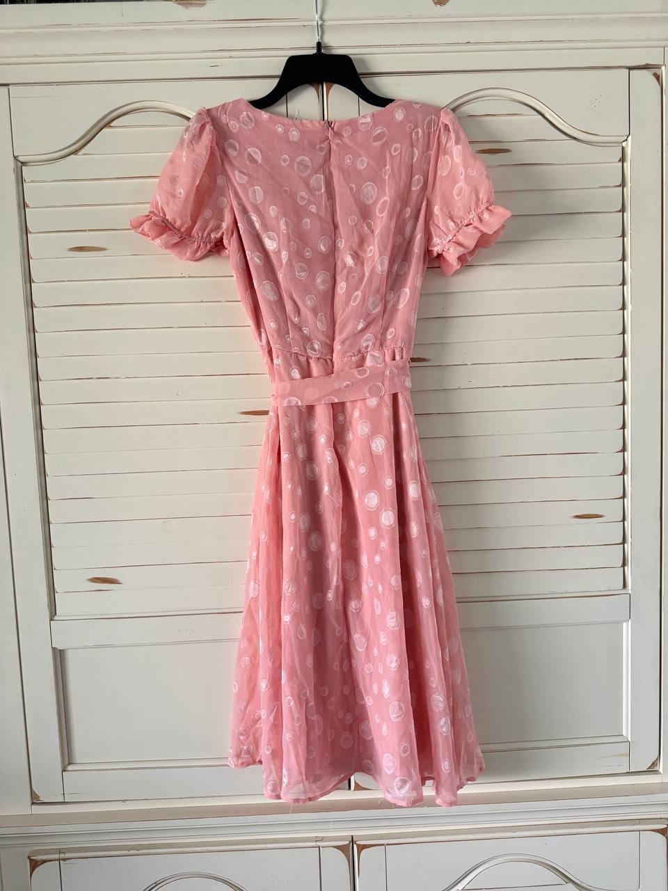 NY Collection Swiss Dot Dress – Size PM – NWT – Light Pink Belted Short Sleeve