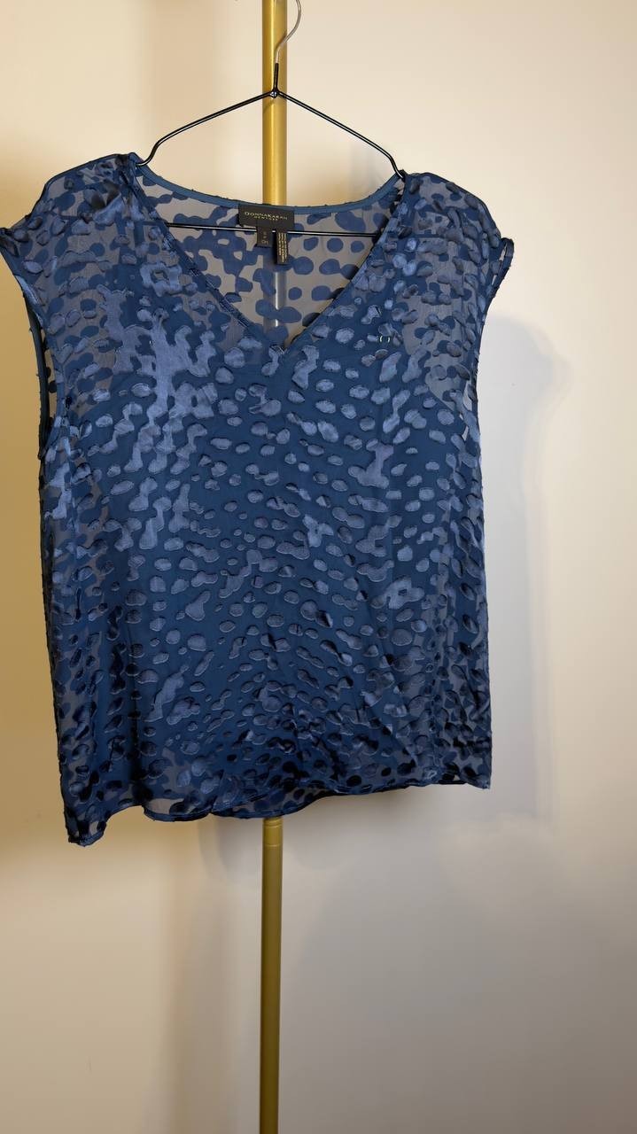 Donna Karan New York Cap‑Sleeve Silk‑Blend Burnout Blouse Blue S NWT $129