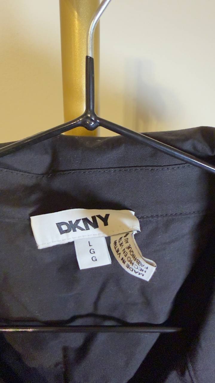 DKNY Short‑Sleeve Collared Button‑Front Blouse Black L NWT $99