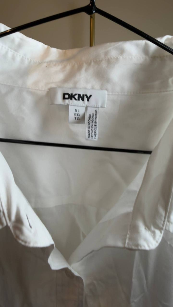 DKNY Cotton Belted Button‑Front Shirt White XL NWT $119