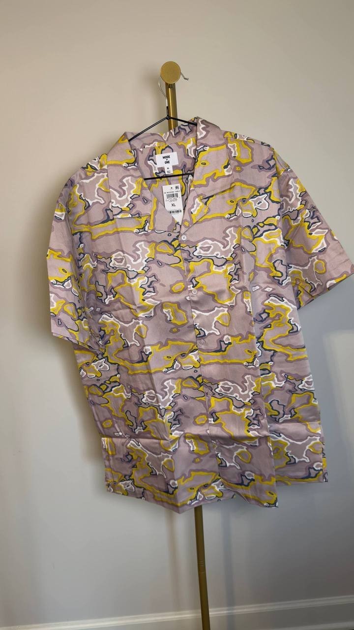 Mode of One Relaxed‑Fit Printed Camp Shirt Cool Putty XL NWT $49.50