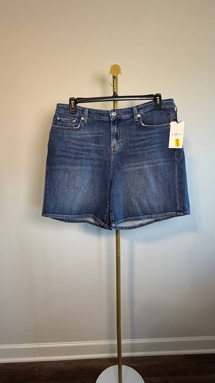 7 For All Mankind Mid Roll Denim Shorts Sea Star Dark Blue 32 NWT $88
