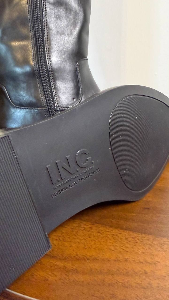 INC Britta Boots 6.5M Black Beauty Leather Knee Riding Flat Zip NIB msrp$189