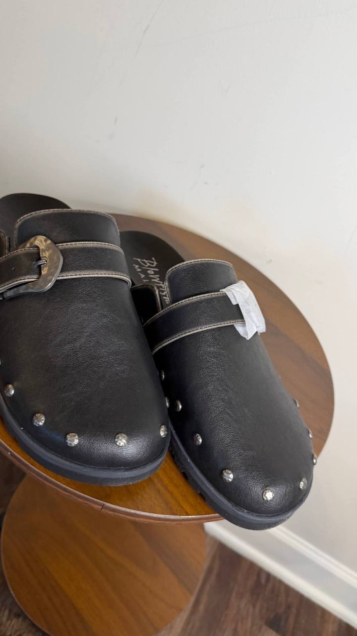 Blowfish Malibu Skylar Clogs 11M Black Slip‑On Buckle Studded NIB $74.99