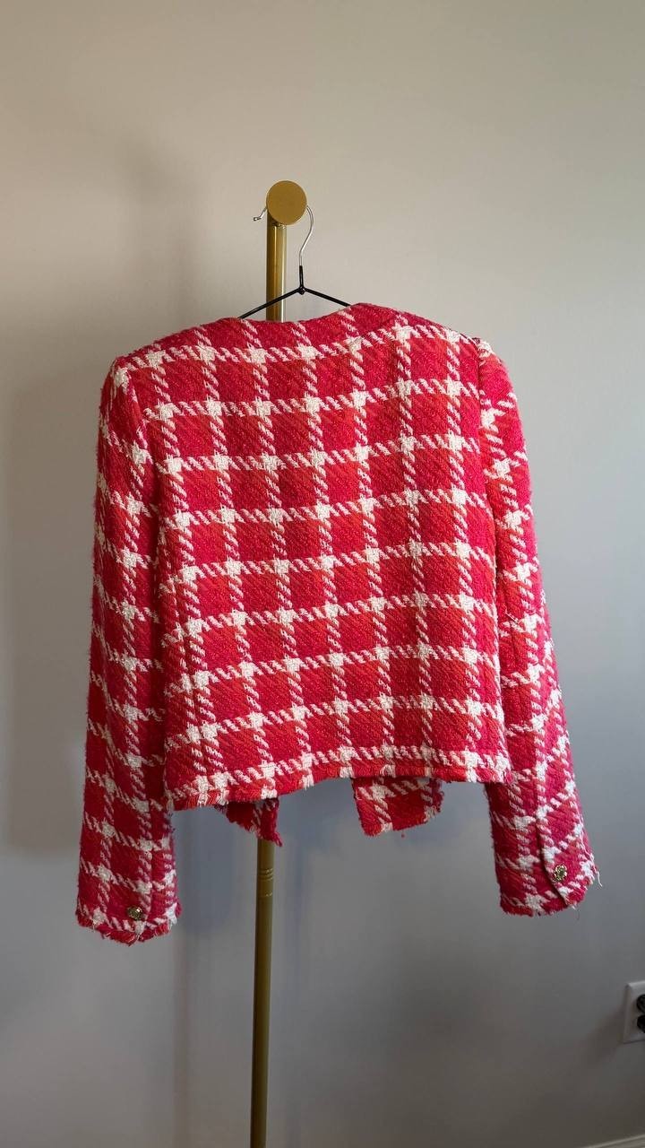 Karl Lagerfeld Paris Women’s Open‑Front Tweed Jacket Red White 8P $179 NWT