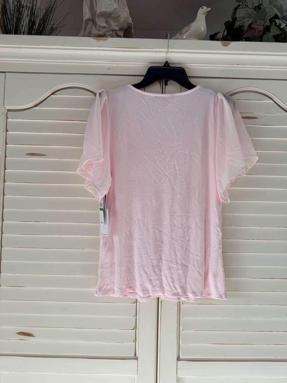 1.STATE Flutter Sleeve Rib Knit T-Shirt – Size XL – NWT – Light Pink V-Neck