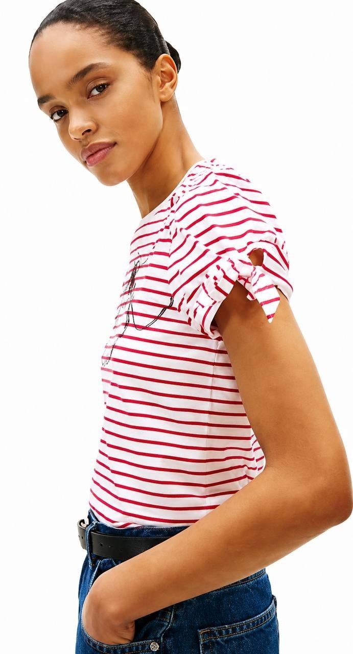 Tommy Hilfiger Women’s Cotton Bow‑Tie T‑Shirt White/Red L NWT $49.50