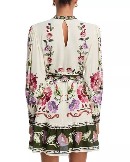 FARM Rio Rococo Long‑Sleeve Tiered Mini Dress White Multi M NWT $248