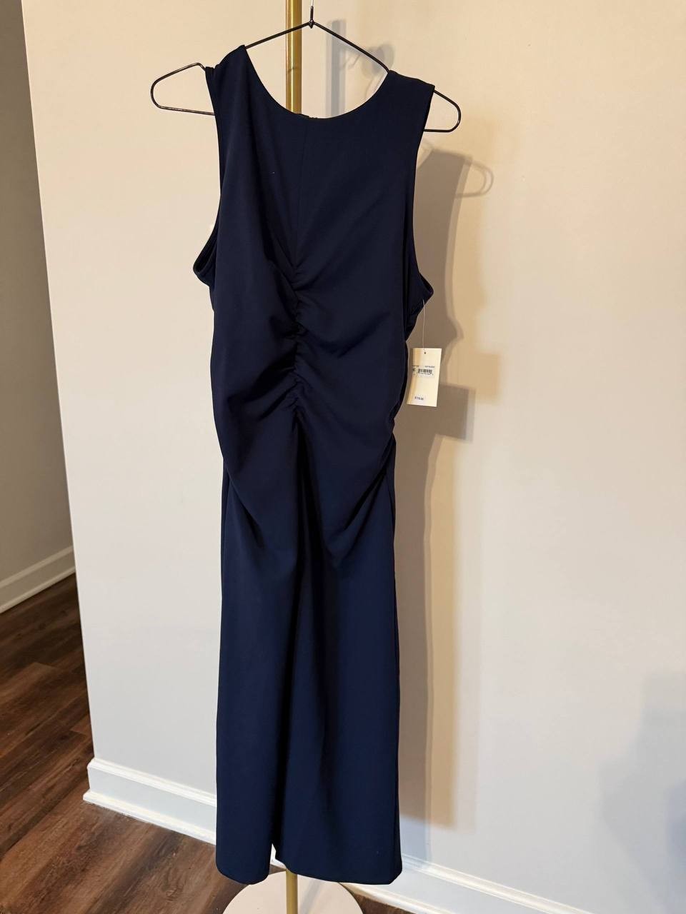 Donna Morgan V‑Neck Sleeveless Midi Crepe Dress Navy 12 NWT Elegant MSRP$118