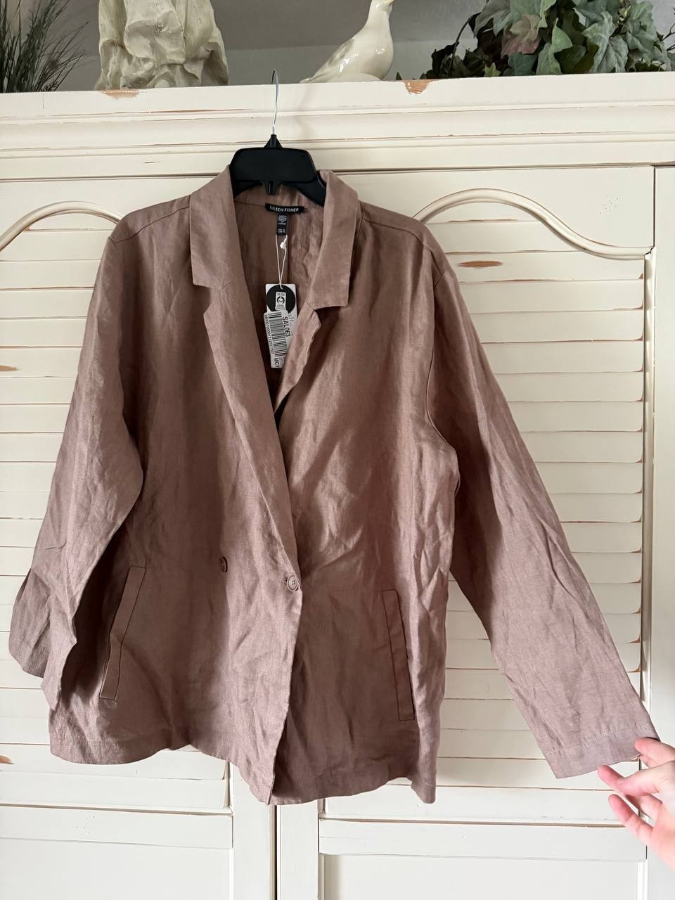 Eileen Fisher Linen Blazer Cocoa XL Notch Collar &amp; Double-Breasted NWT
