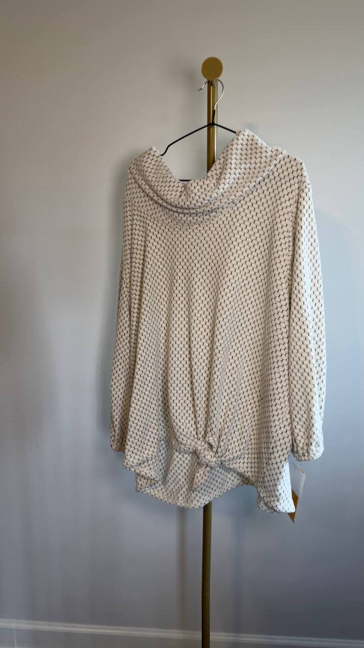 Ruby Rd Plus Honeycomb Chenille Cowl Neck Top Ivory/Black 3X NWT $64