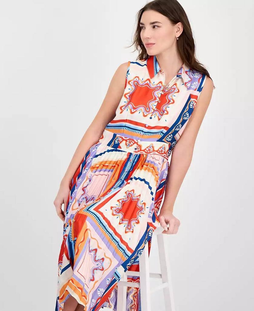 Tahari Women’s Printed Pleated Midi Shirtdress Como Tile 10 NWT $138