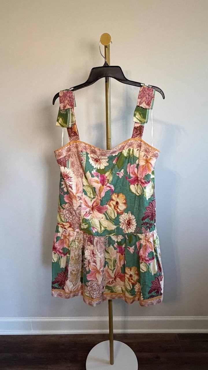 CeCe Sleeveless Square‑Neck Fit & Flare Dress Tropic Night L NWT $119