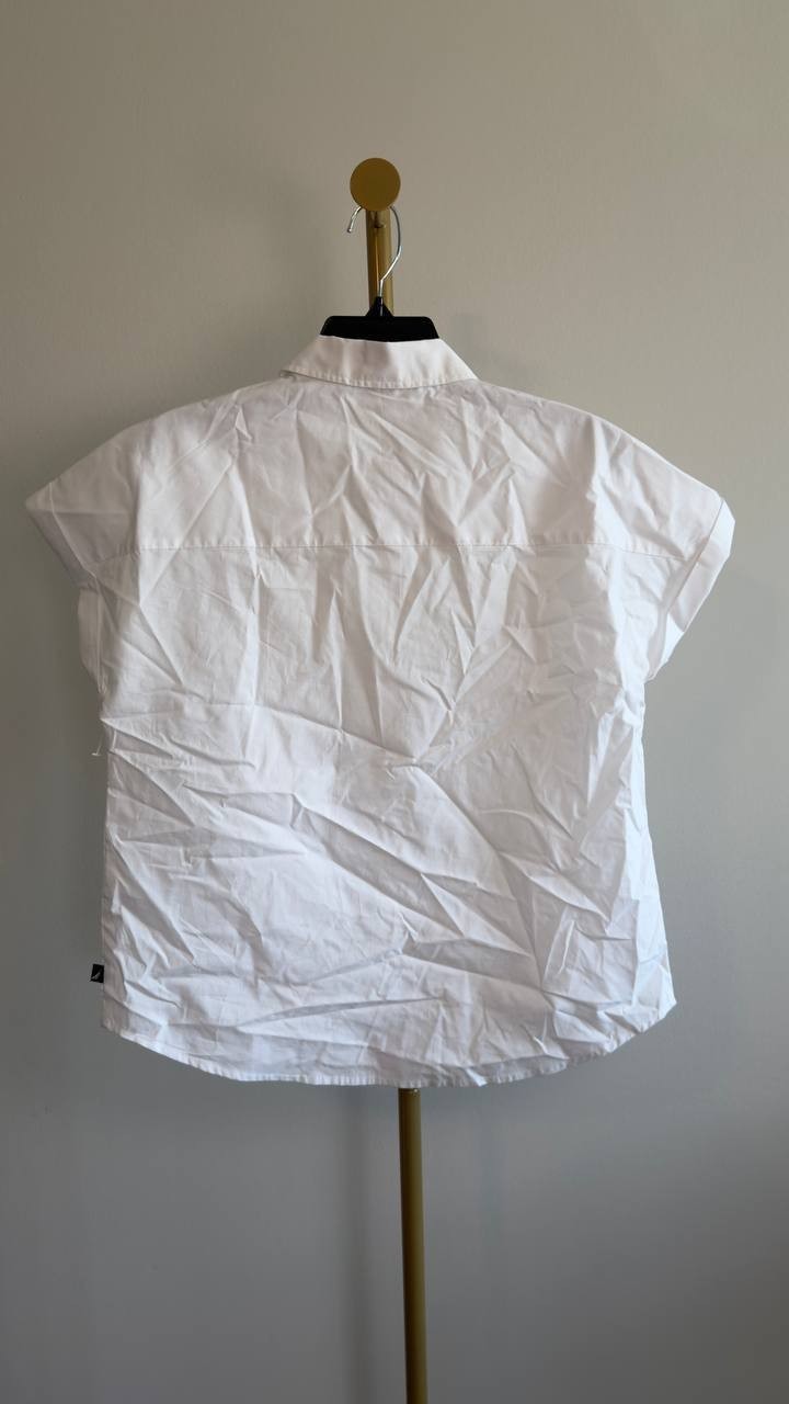 Nautica Women’s Embroidered Camp Shirt Bright White XS NWOT $64.50