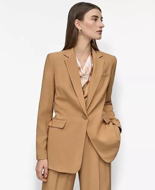 DKNY Blazer 14 Brown Notched Collar One Button Long Sleeve Career Jacket NWT