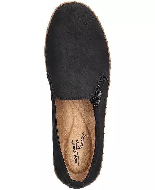 Easy Street Astoria Flats 7M Black Zip‑Up Comfort Stretch Round Toe NIB msrp$65