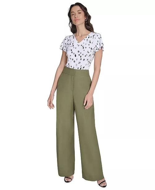 Calvin Klein Petite High‑Rise Wide‑Leg Pants – Olive Green – Size 14 – NWT