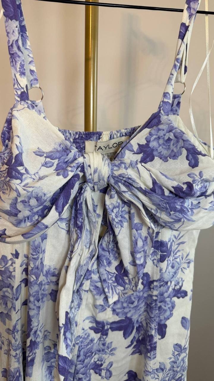 Taylor Women’s Floral Print Tie Bodice Flare Dress Size10NWOT two buttons missed