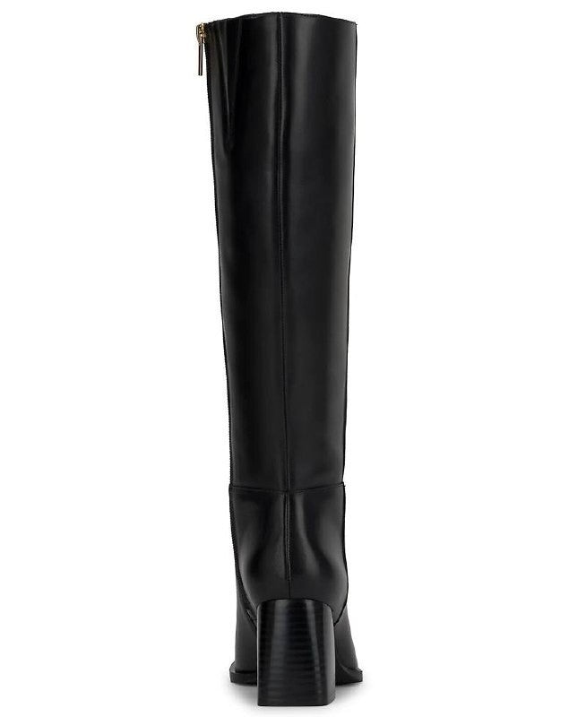 INC Elani Boots 9M Black Beauty Leather Knee‑High Square Toe NIB msrp$189.90