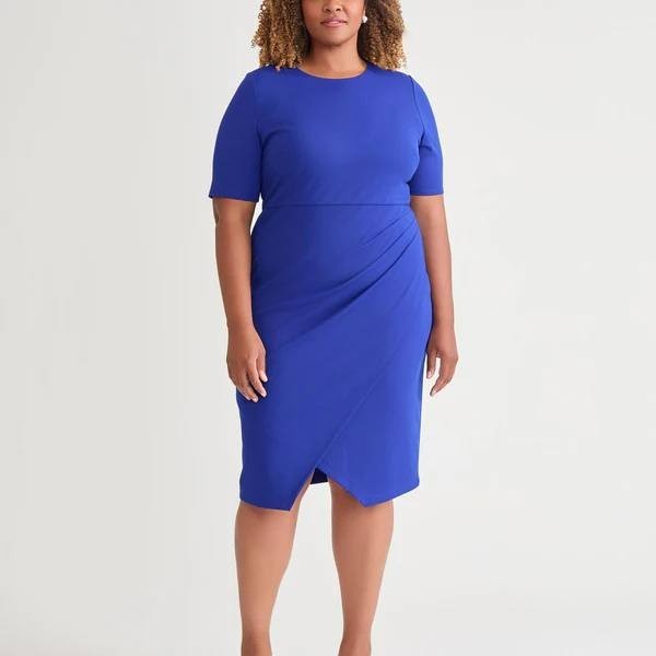 Kasper Short‑Sleeve Draped Front Sheath Dress – Royal Blue – Size L – NWT – $89