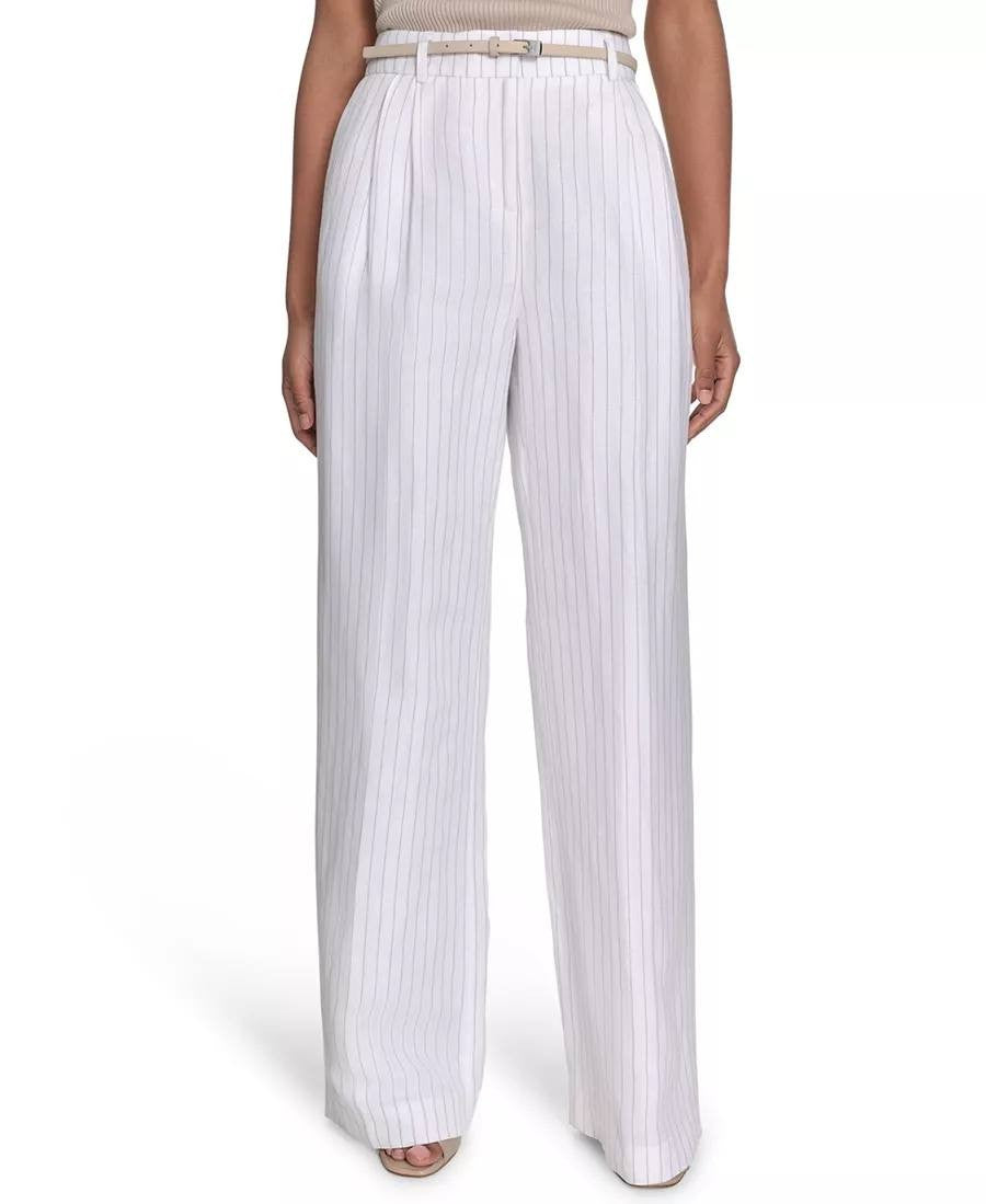 Calvin Klein Pinstriped Belted Pleated Pants – Size 8 – NWT – $119