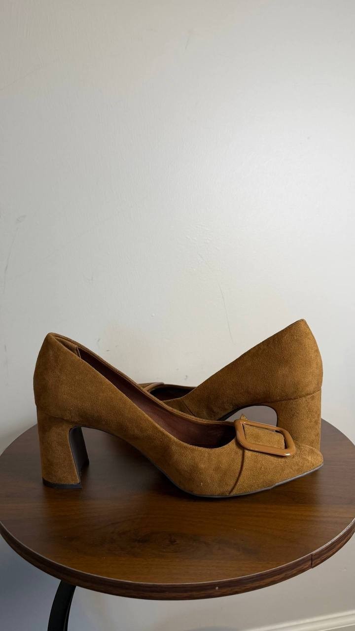 Anne Klein Bentley Pumps 7.5M Cognac Pointed Toe Buckle Block Heel NIB msrp$89