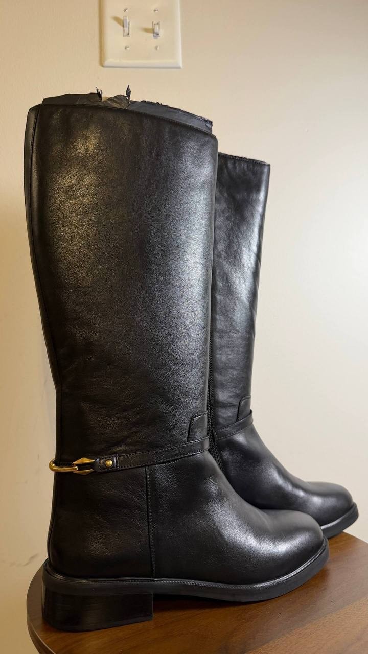 Vince Camuto Adria Boots 9M Black Leather Knee‑High Riding NIB msrp$259